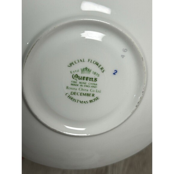 Vintage Rosina English Bone China Teacup & Saucer December Christmas Rose - Picture 10 of 10